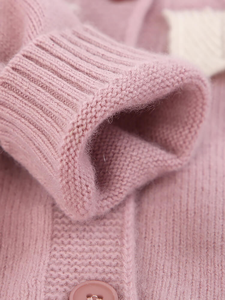 Kids Cable Knit Pink Cashmere Cardigan with Contrast Ruffle